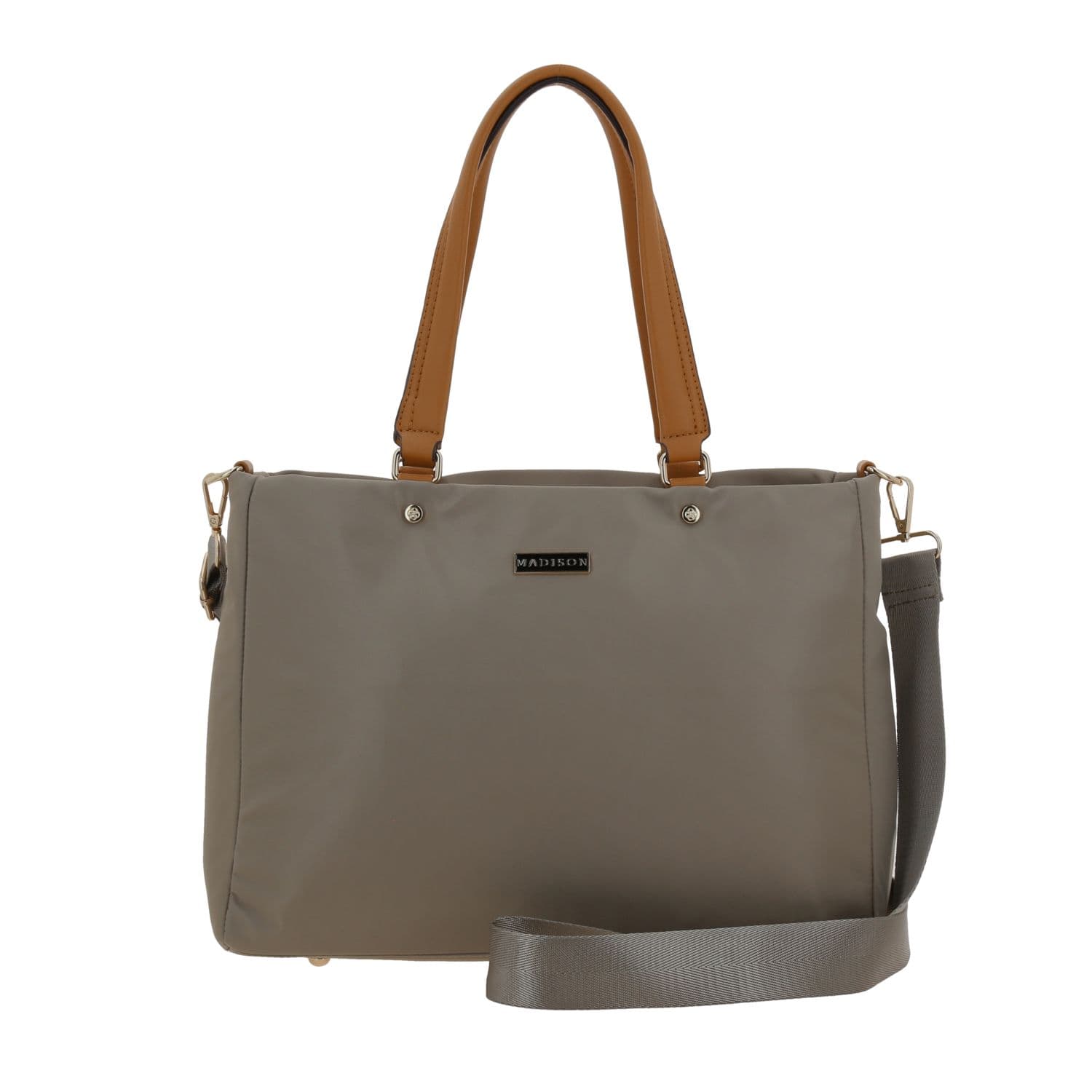 Bolsa grande para dama Madison by Chenson camel con cierre y bolsillo trasero, modelo MD25171-8