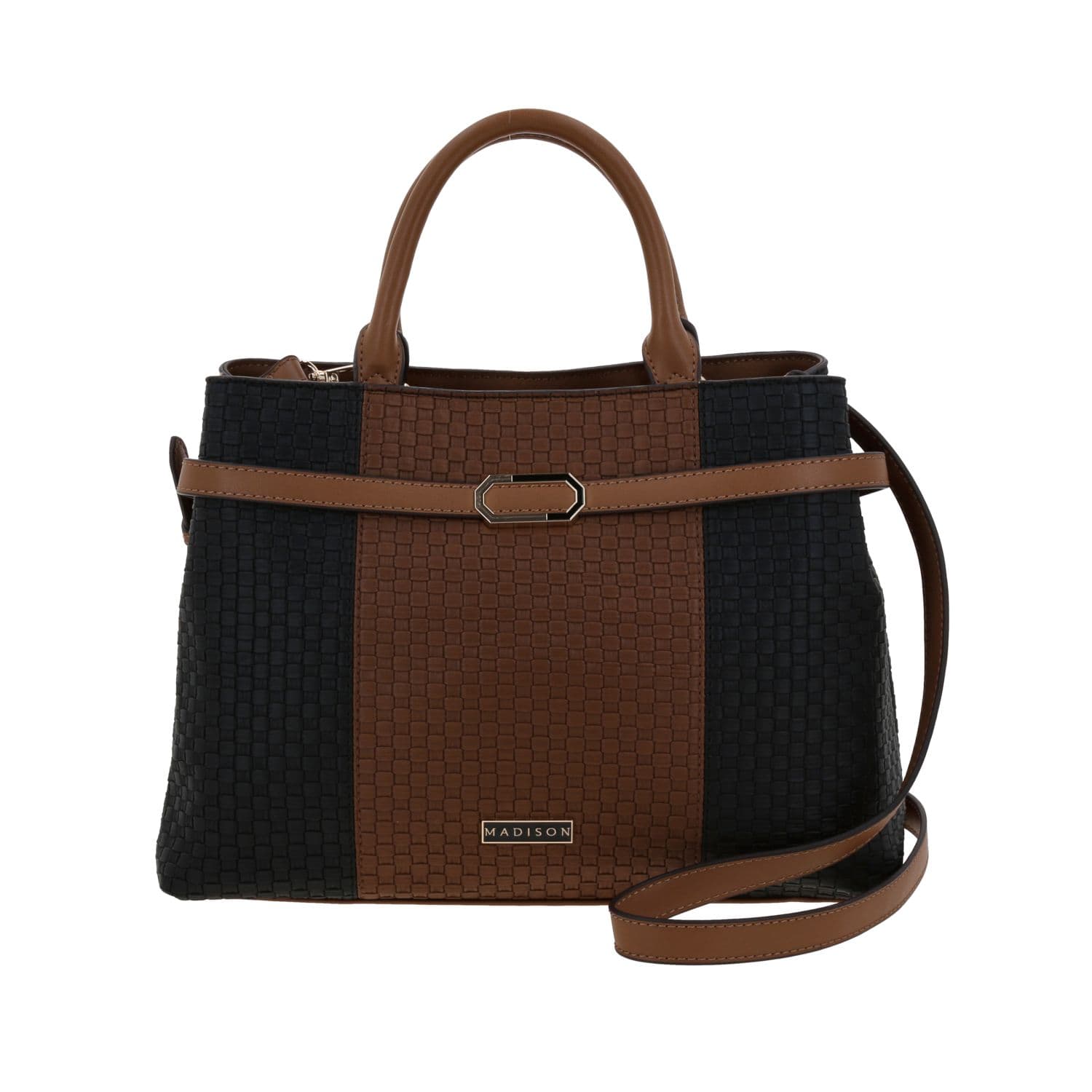 Bolsa de Mano para Dama Madison by Chenson Color Negro con Triple Compartimento, modelo MD25173-3