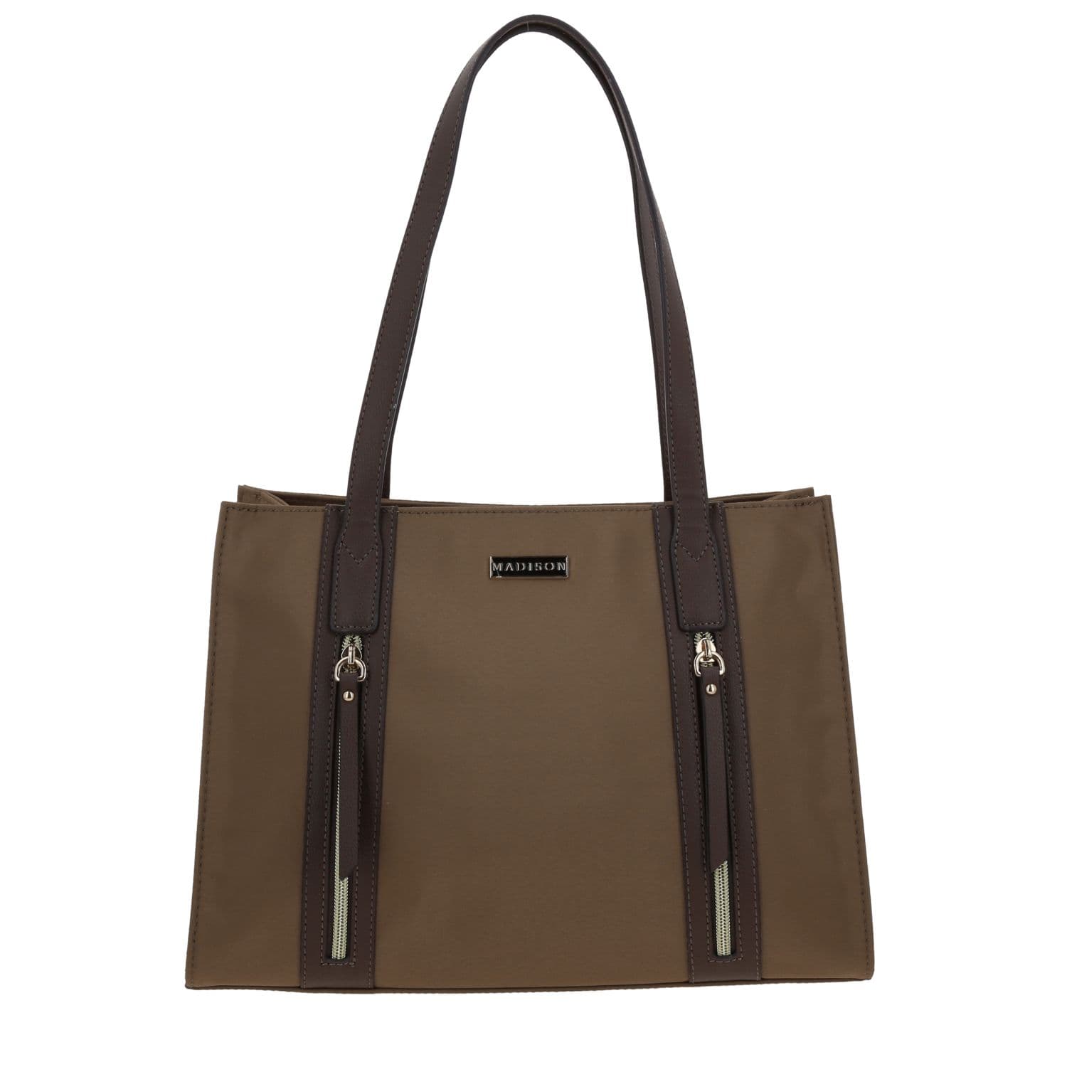 Bolsa grande para dama Madison by Chenson Café con múltiples compartimentos, modelo MD25185-B