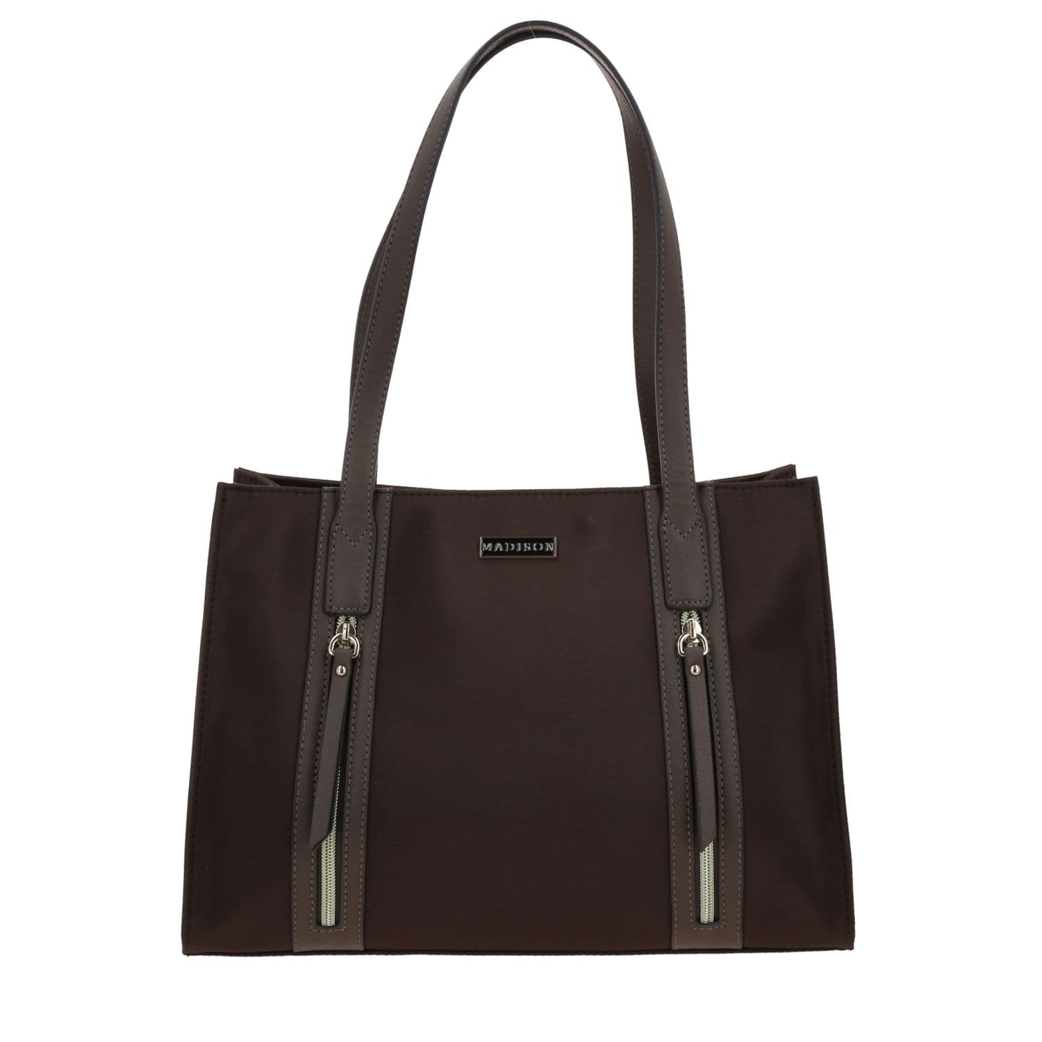 Bolsa grande para dama Madison by Chenson Café Satinado con múltiples bolsillos, modelo MD25185-D