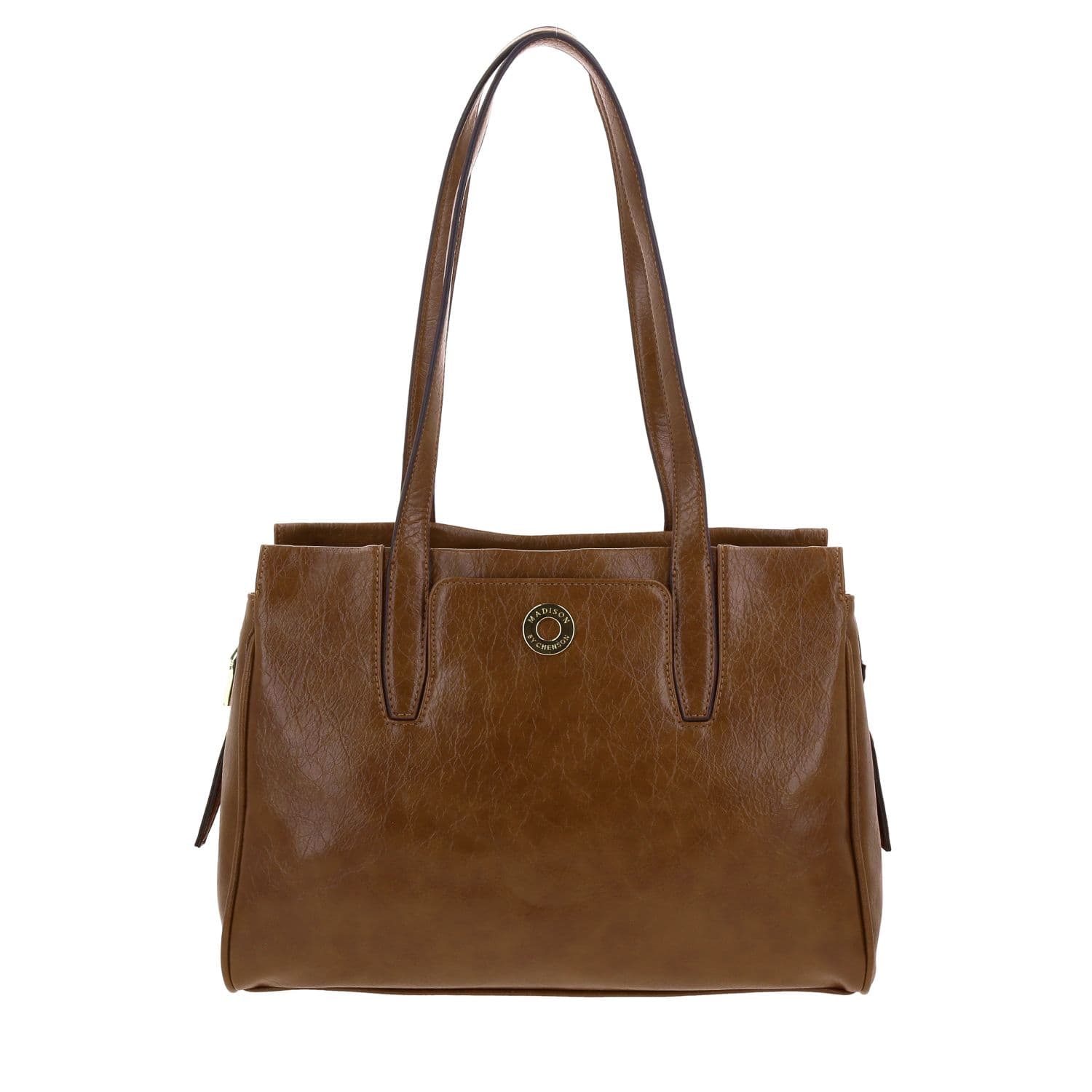 Bolsa Grande Madison Café para Dama con Compartimentos y Cierre, modelo MD26016-B