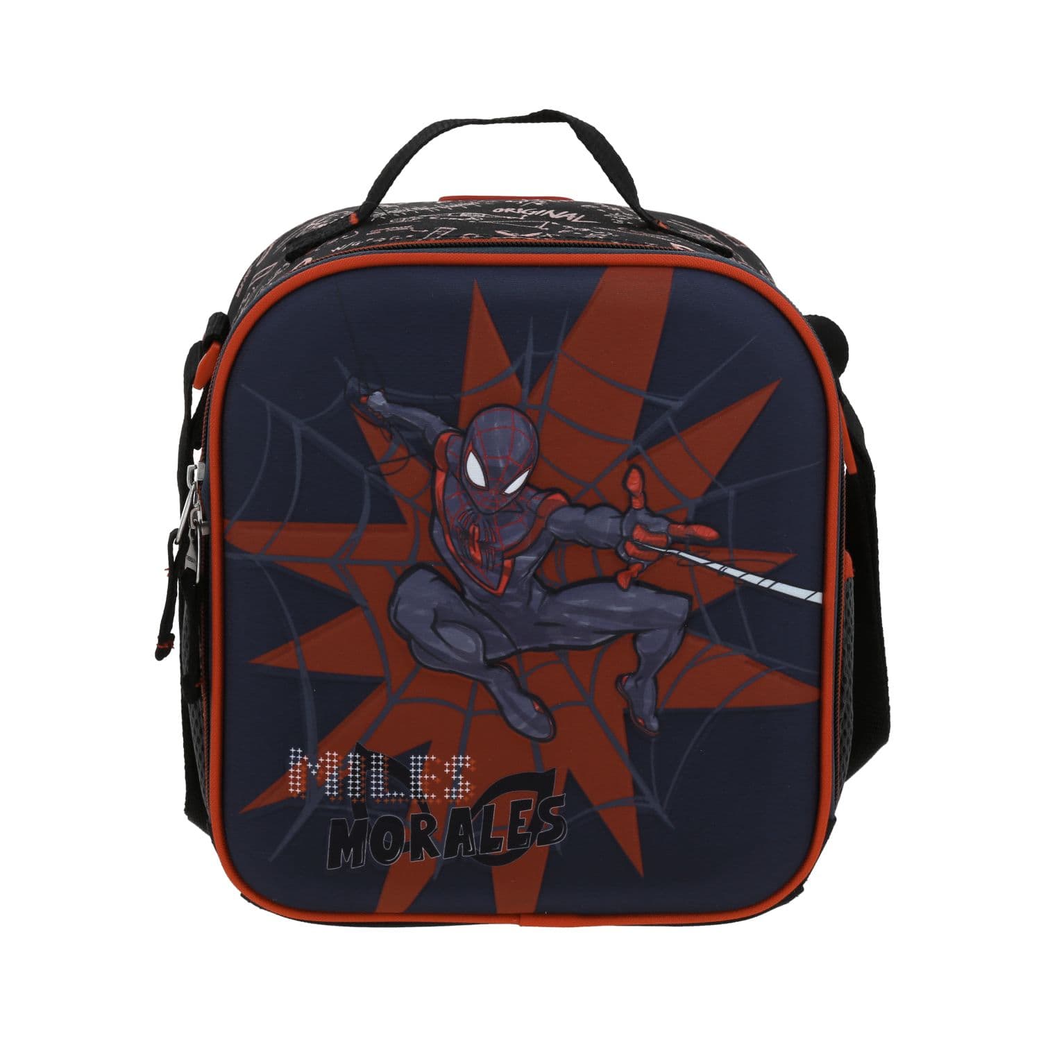 Lonchera escolar para niño Miles Morales by Chenson color negro térmica, modelo MM70286-3
