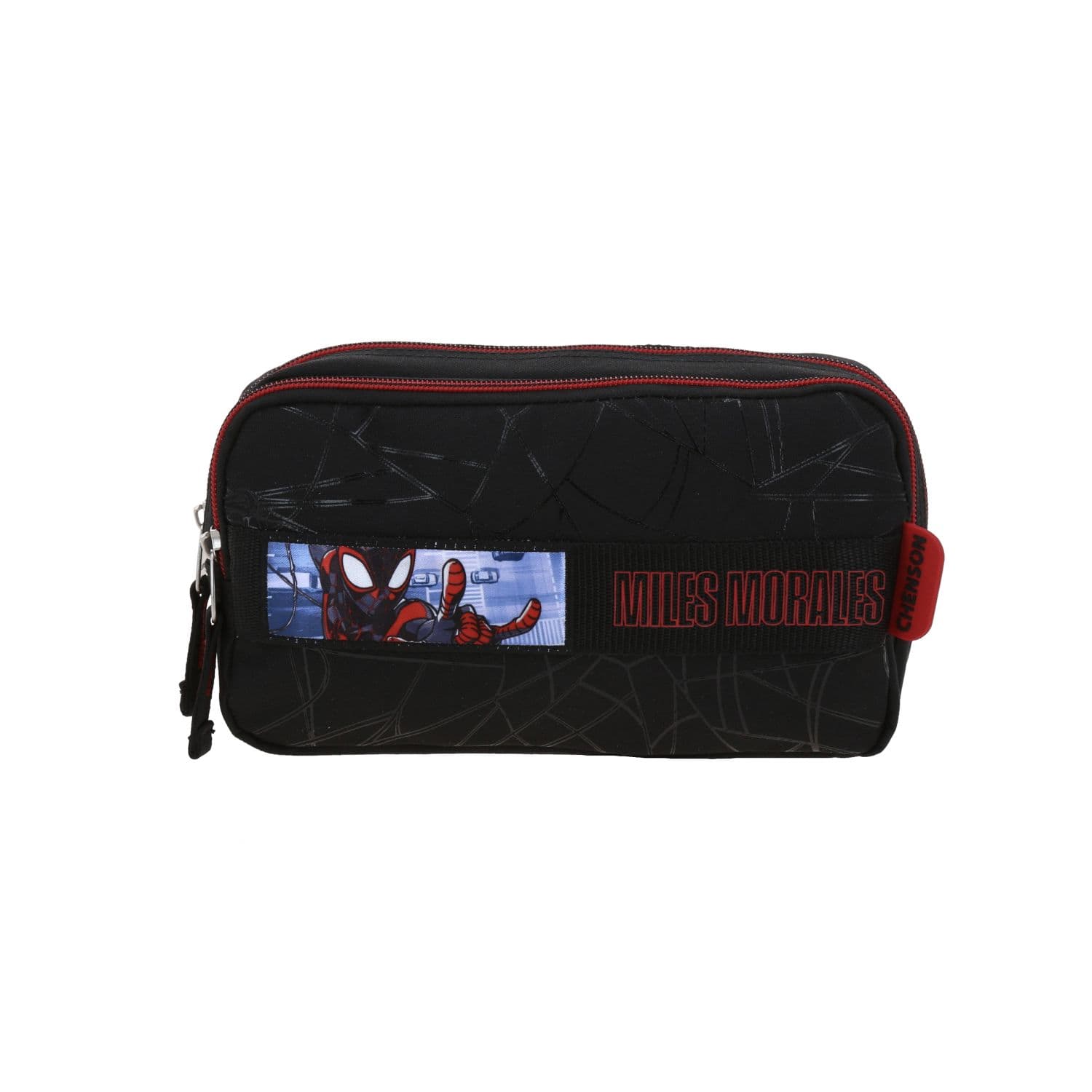 Lapicera Escolar Miles Morales Negro Doble Compartimento Chenson, modelo MM70871-3