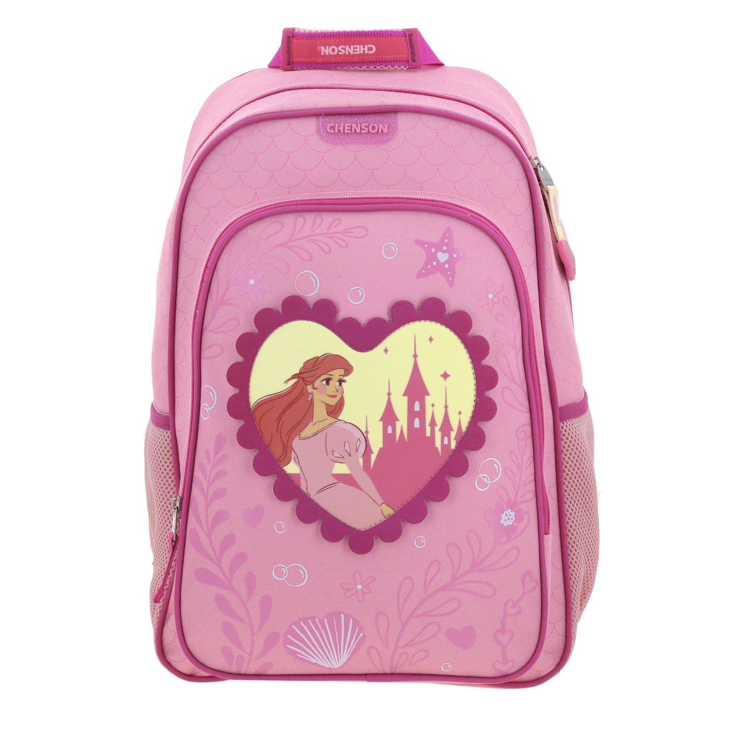 Mochila escolar para niña Princesas by Chenson color rosa divertida y segura, modelo PR70192-P