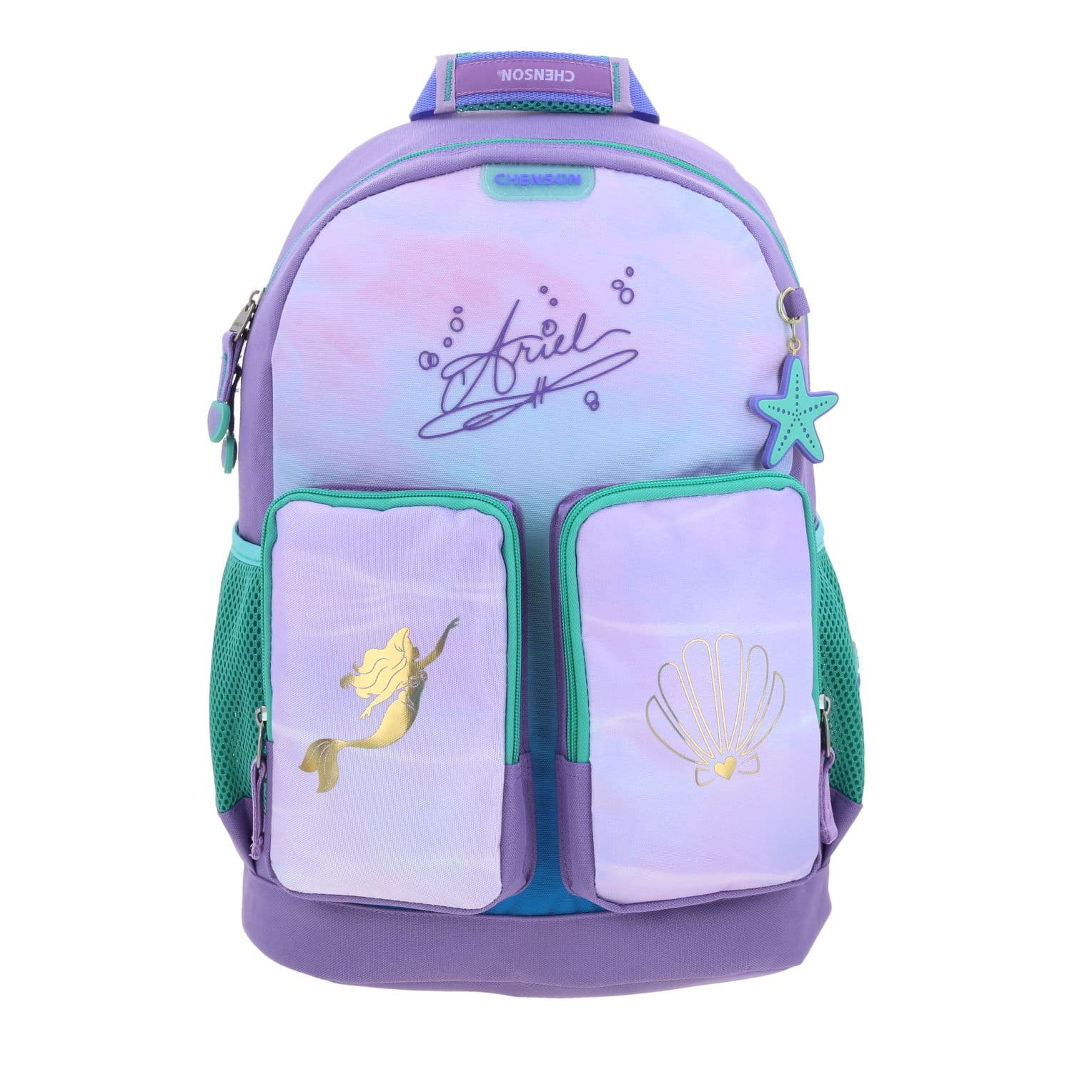 Mochila escolar para niña Princesas by Chenson color violeta divertida y segura, modelo PR70266-V