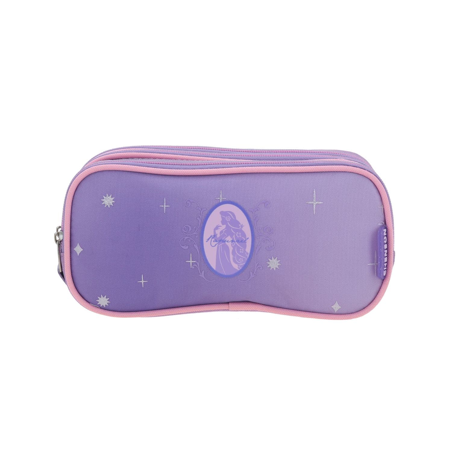 Lapicera escolar para niña Princesas by Chenson color violeta con triple compartimento, modelo PR70633-V
