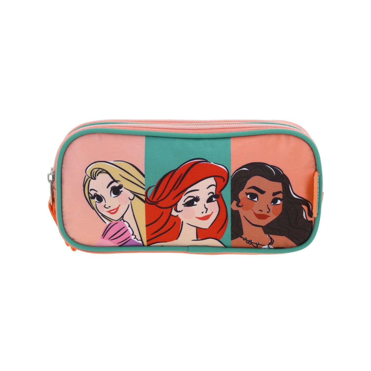 Lapicera escolar para niña Princesas by Chenson color naranja con doble compartimento, modelo PR70686-O