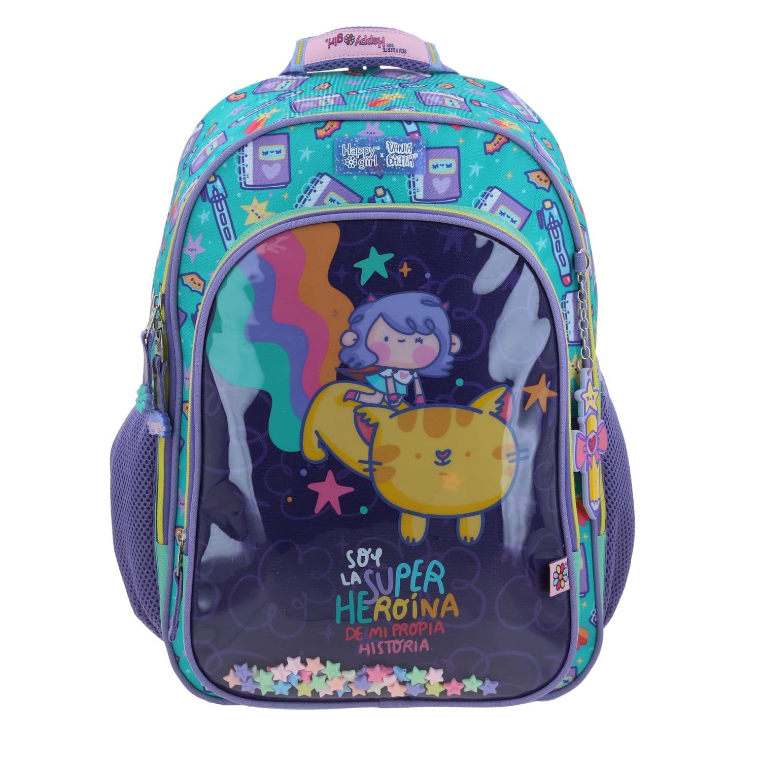 Mochila escolar para niña Vania Bachur Turquesa - Divertida y segura, modelo VB70413-T