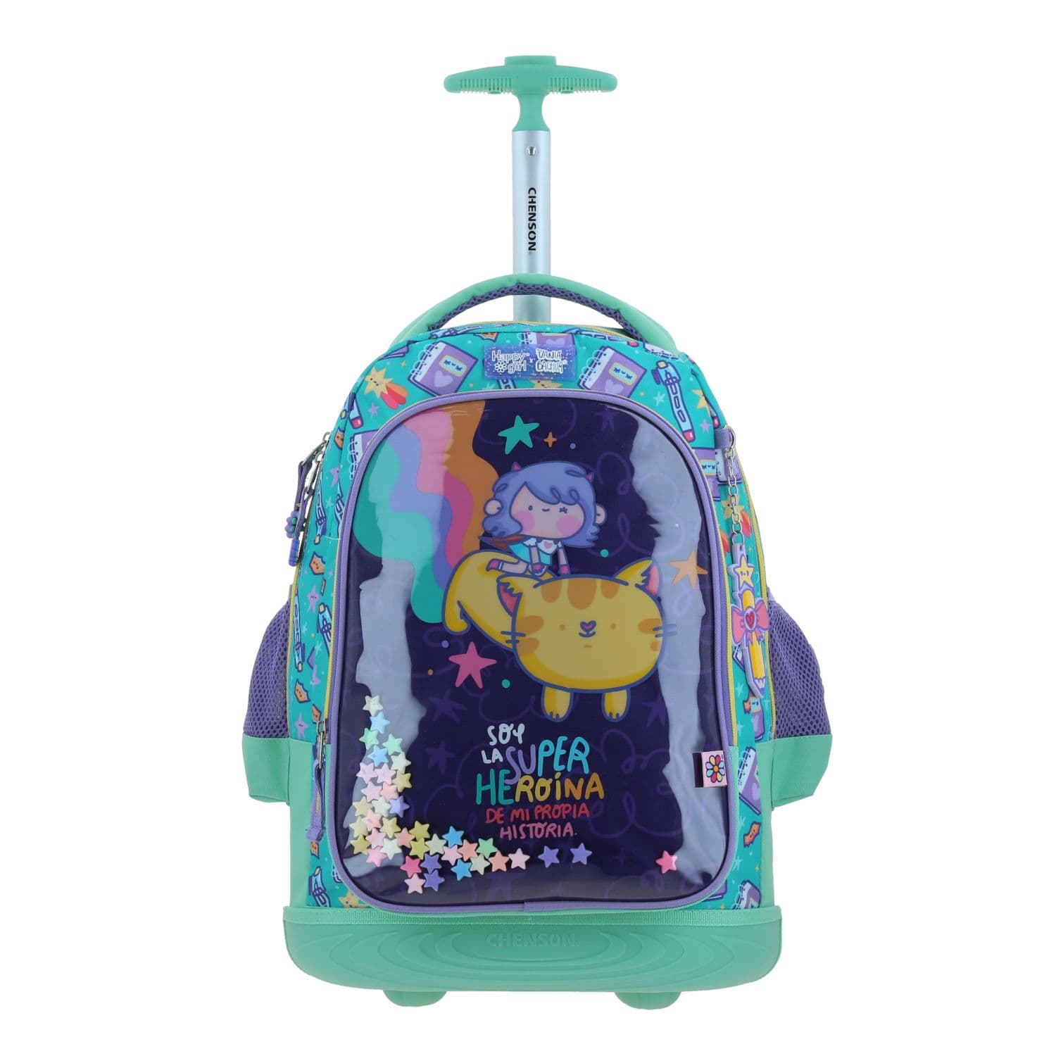 Mochila con Ruedas Turquesa Vania Bachur para Niña - Diversión y Durabilidad, modelo VB70416-T