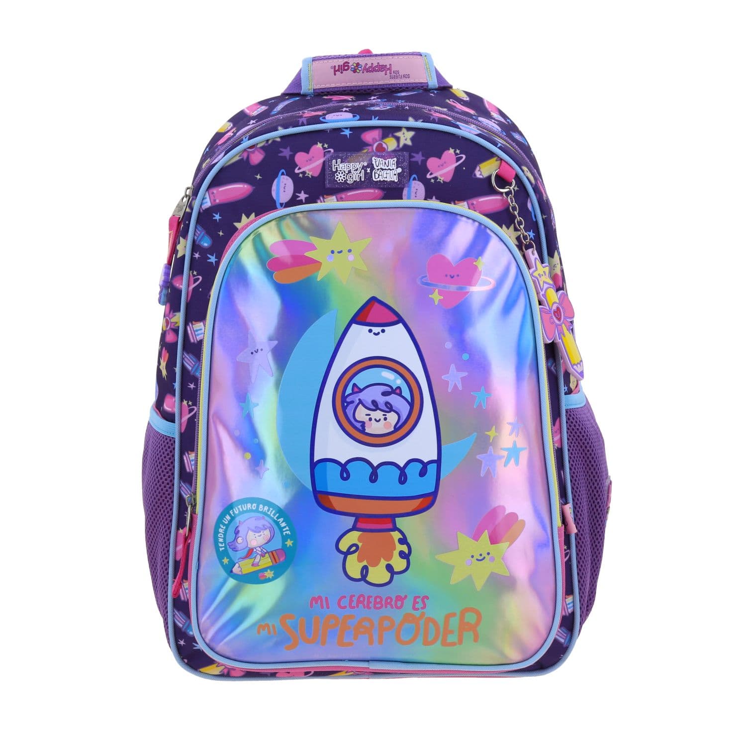 Mochila escolar para niña Vania Bachur Rosa con compartimentos seguros, modelo VB70513-P